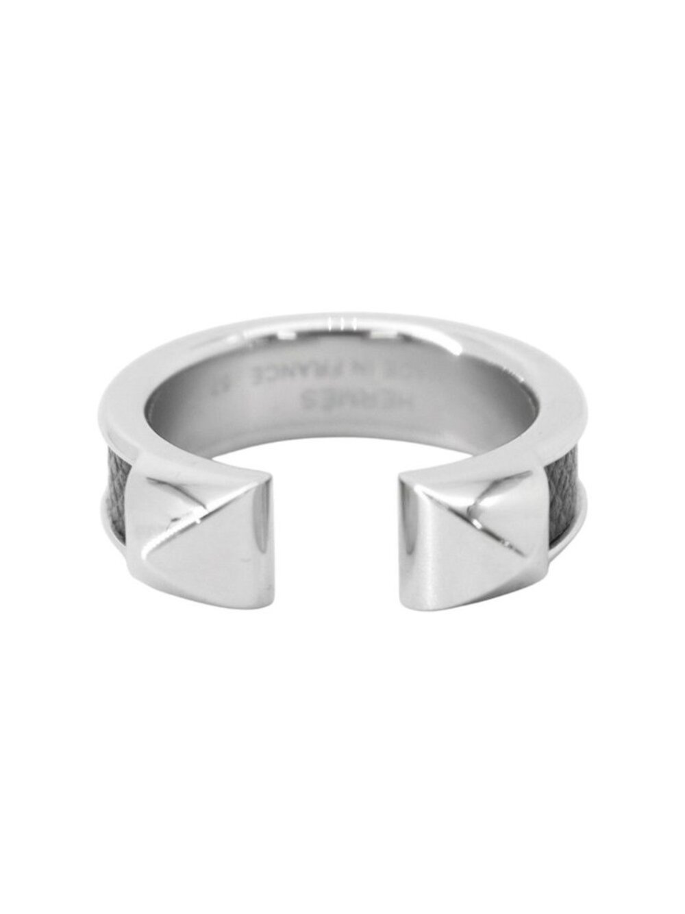 Hermes Ring Athena Double Crew Black Silver Veau Madame